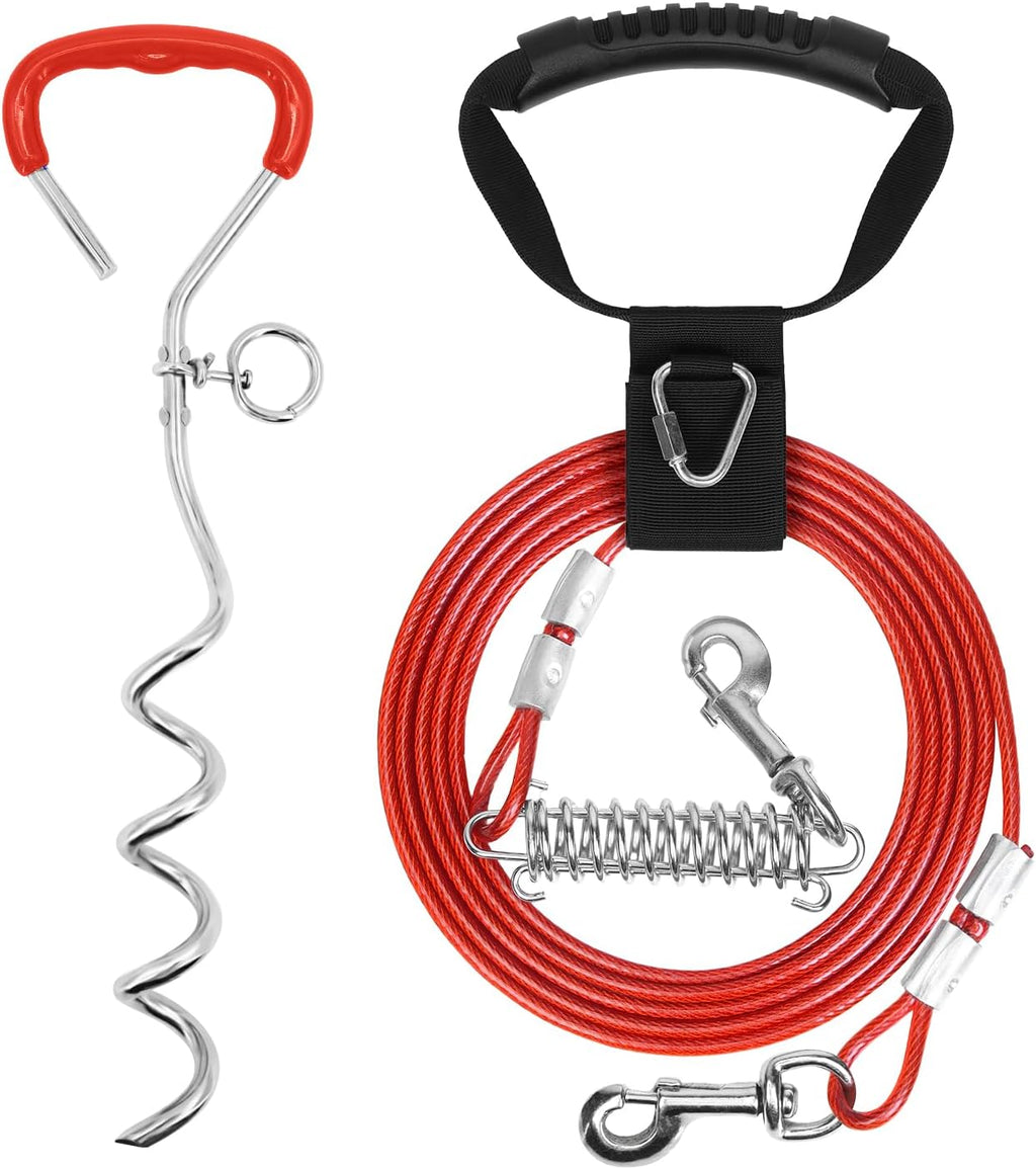 Supet Shock-Absorbing Dog Tie Out Cable & Stake for Backyard, Camping, Traveling, for Dogs up to 250Lbs, Durable Dog Tether/Leash,16ft