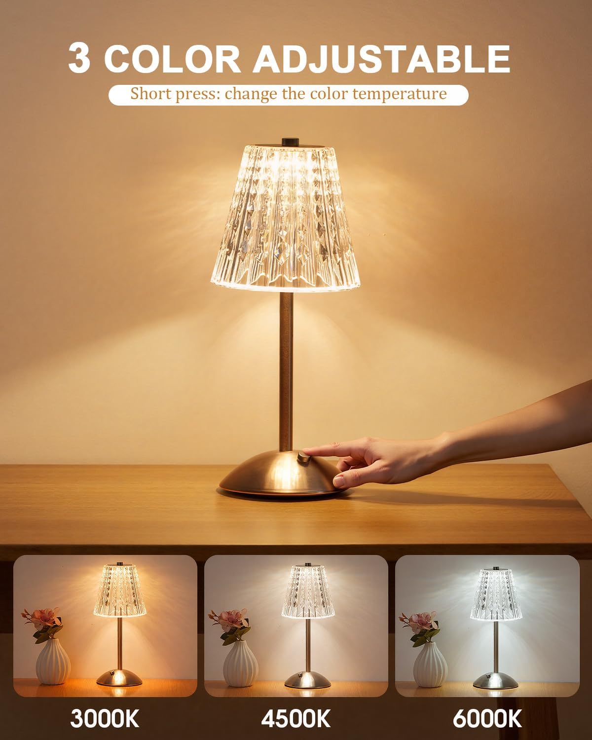 Nusogon Cordless Touch Table Lamp, LED Rechargeable Small Dask Lamp