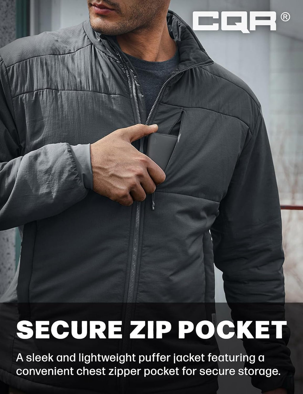CQR Men's Lightweight Warm Insulated Jacket, Windproof Water Resistant Winter Active Coat for Hiking Work Outdoor Tactical
