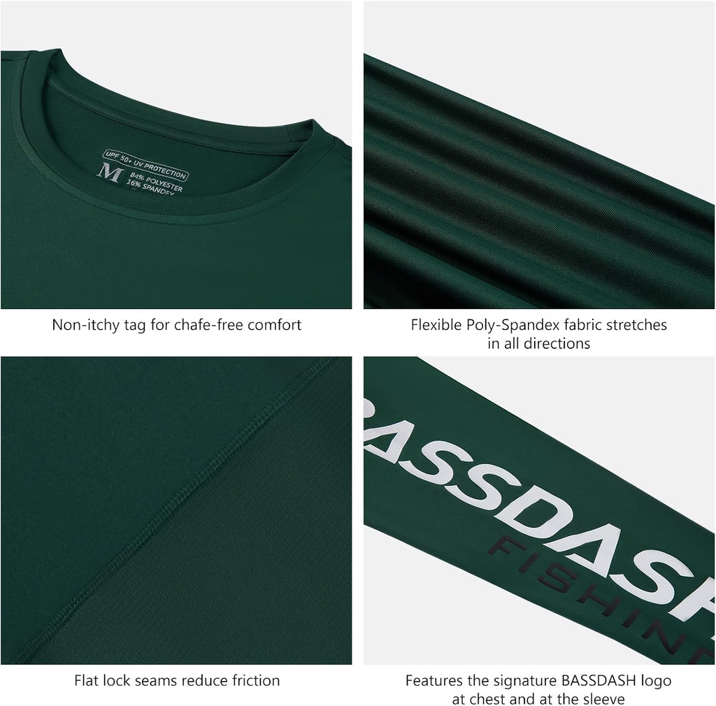BASSDASH Fishing T Shirts for Men UV Sun Protection UPF 50+ Long Sleeve Tee T-Shirt