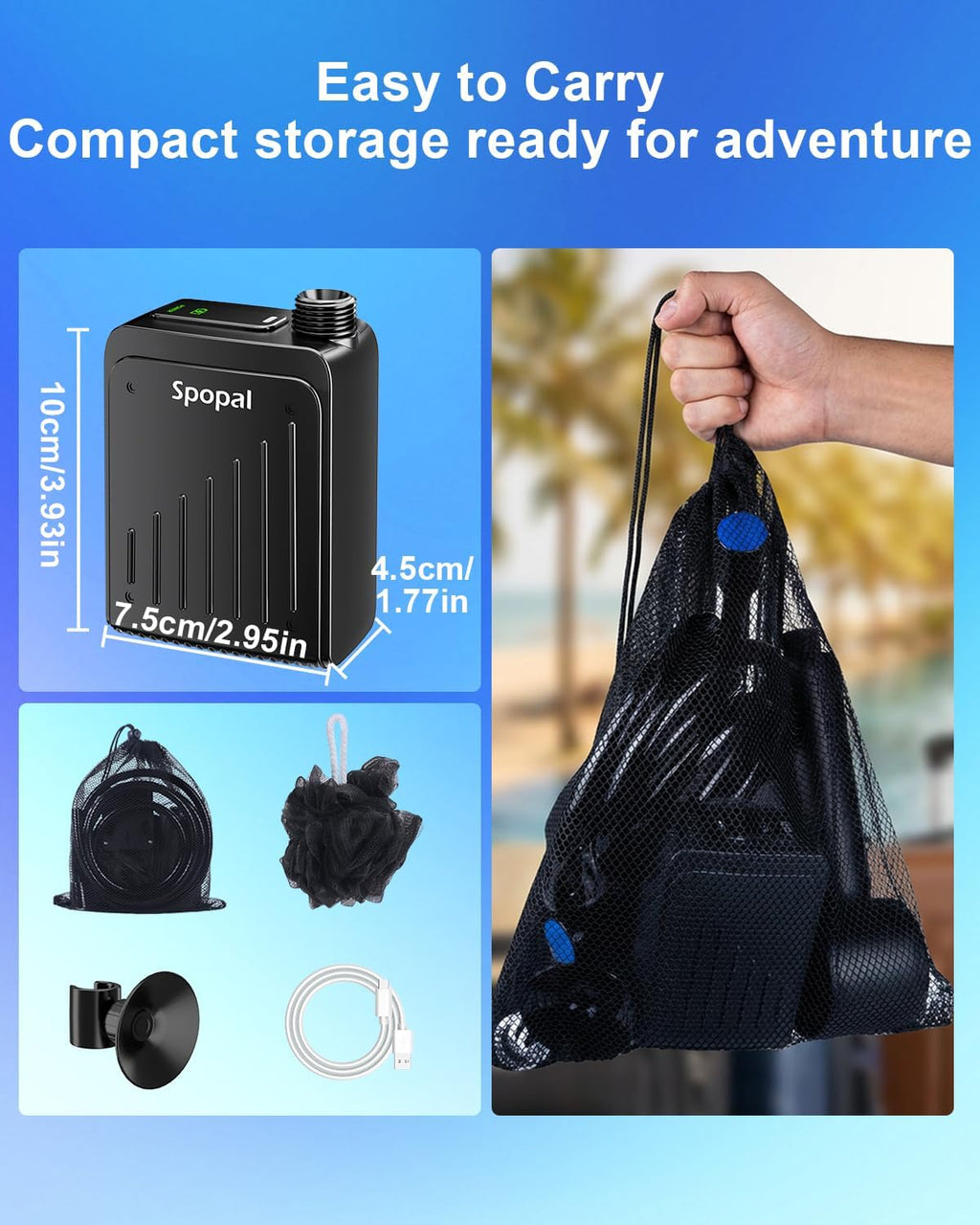 Spopal Portable Shower for Camping, IPX8 Waterproof, Outdoor Camp Pump