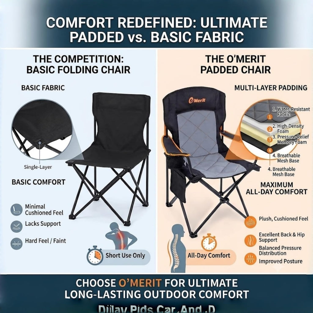 EMERIT Camping Chair, 350LB Heavy Duty Quad Fold Chair with Arms, Collapsible Outdoor Chairs with Lumbar Back & Cup HolderCollapsible for Tailgating, Beach, Fishing