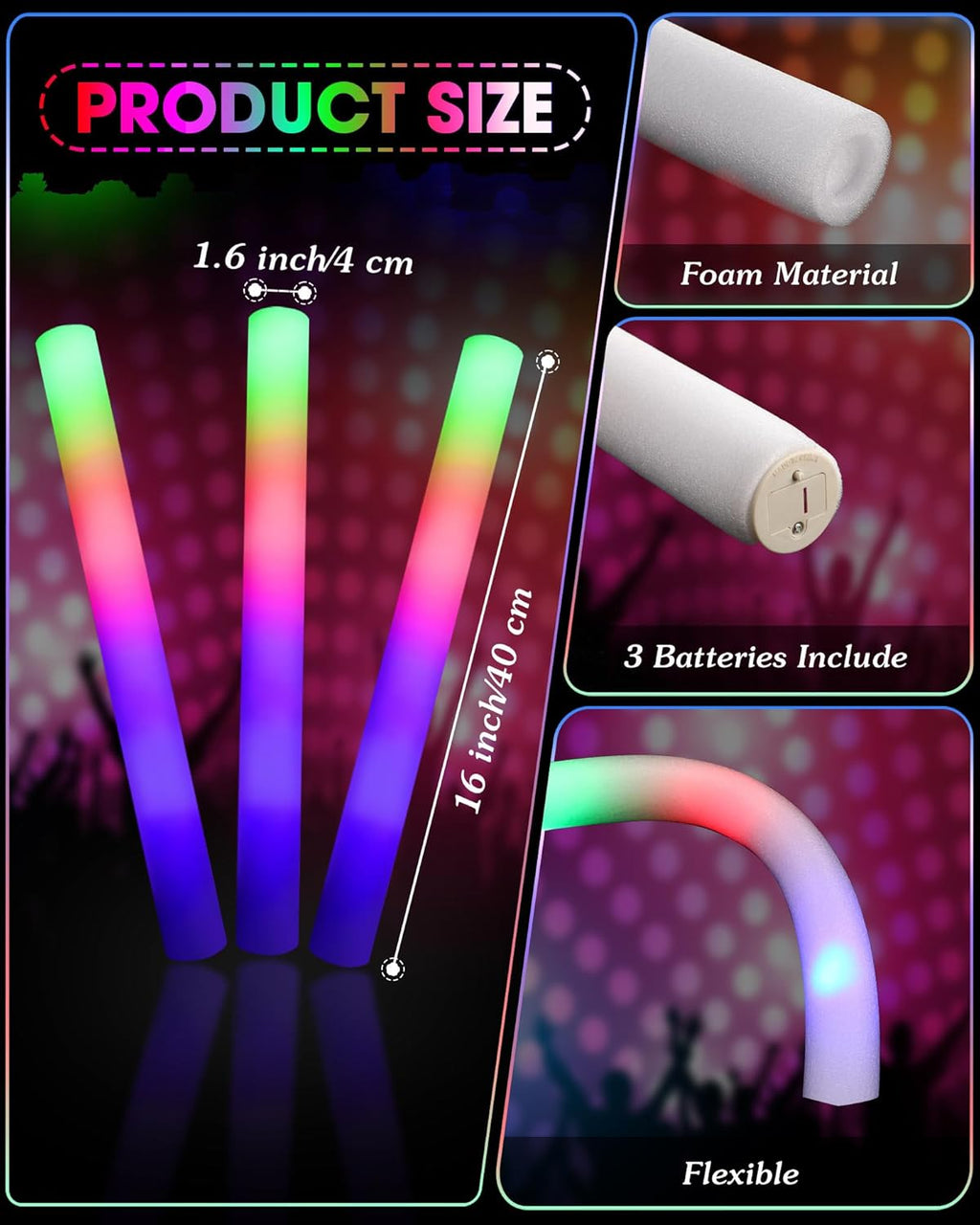 Maitys 60 Pcs Foam Stick Light up Glasses, Glow in the Dark Party Supplies