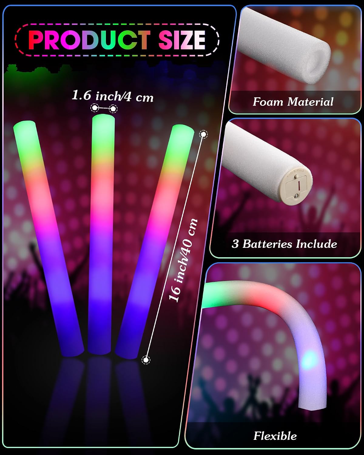 Maitys 80 Pcs Foam Stick Light up Glasses, Glow in the Dark Party Supplies