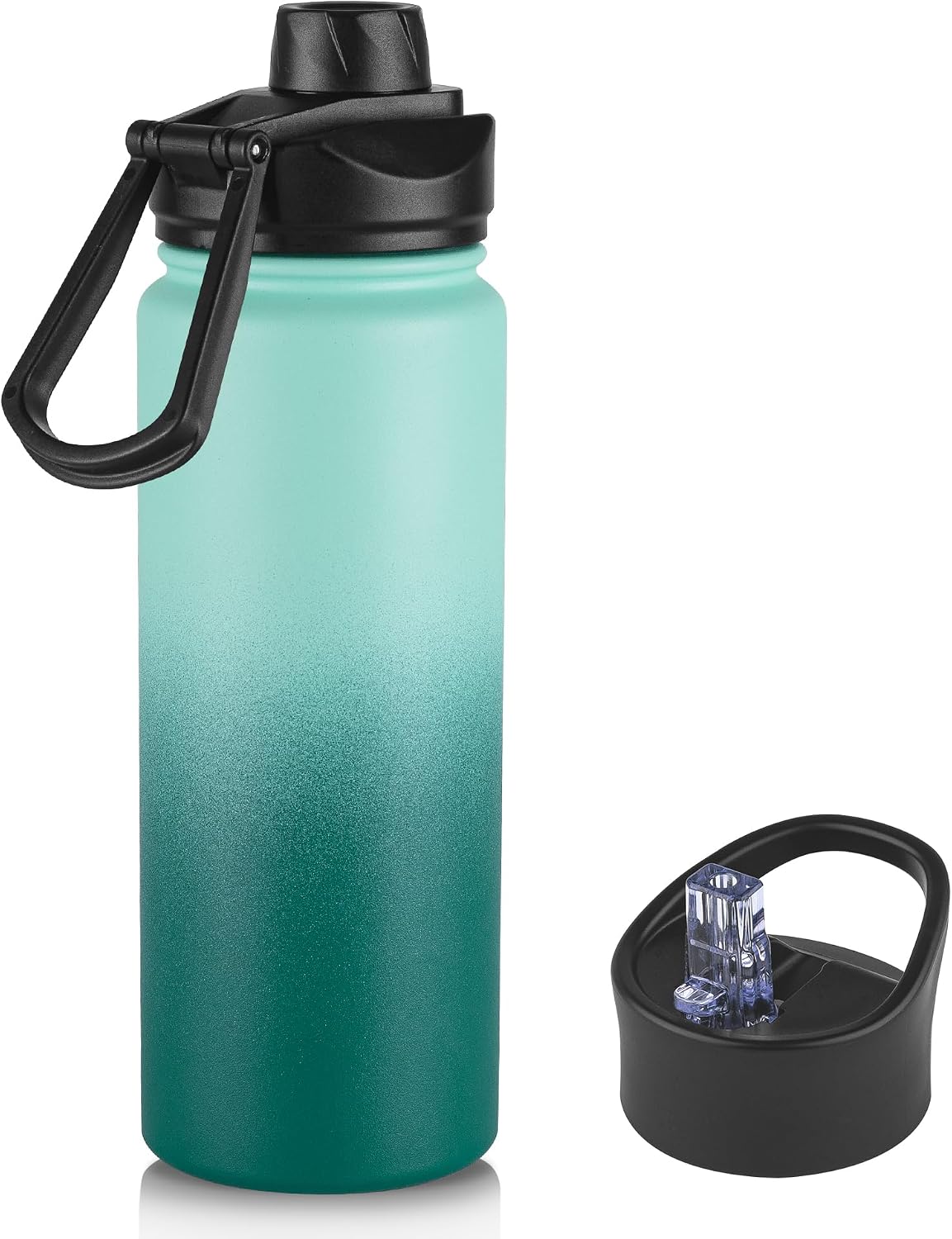 24oz Insulated Water Bottle with Straw Lid, Stainless Steel Metal Water Bottle with Straw & Wide Mouth Lid, Double Wall Vacuum Water Bottle for Hiking Camping, Gradient Green 1 Pack