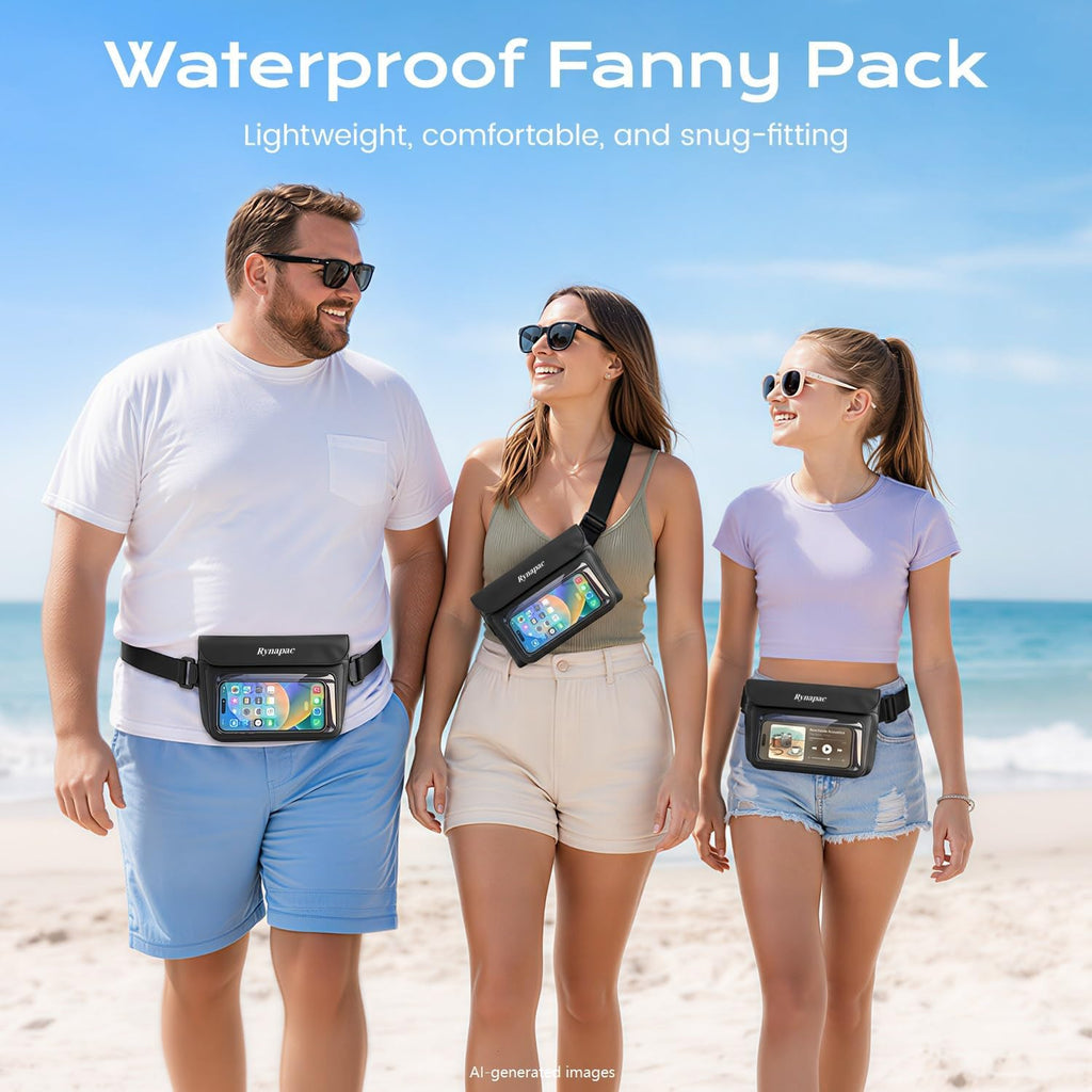 2 Pack Waterproof Fanny Pack, IPX8 Double Space Phone Pouch Dry Bag