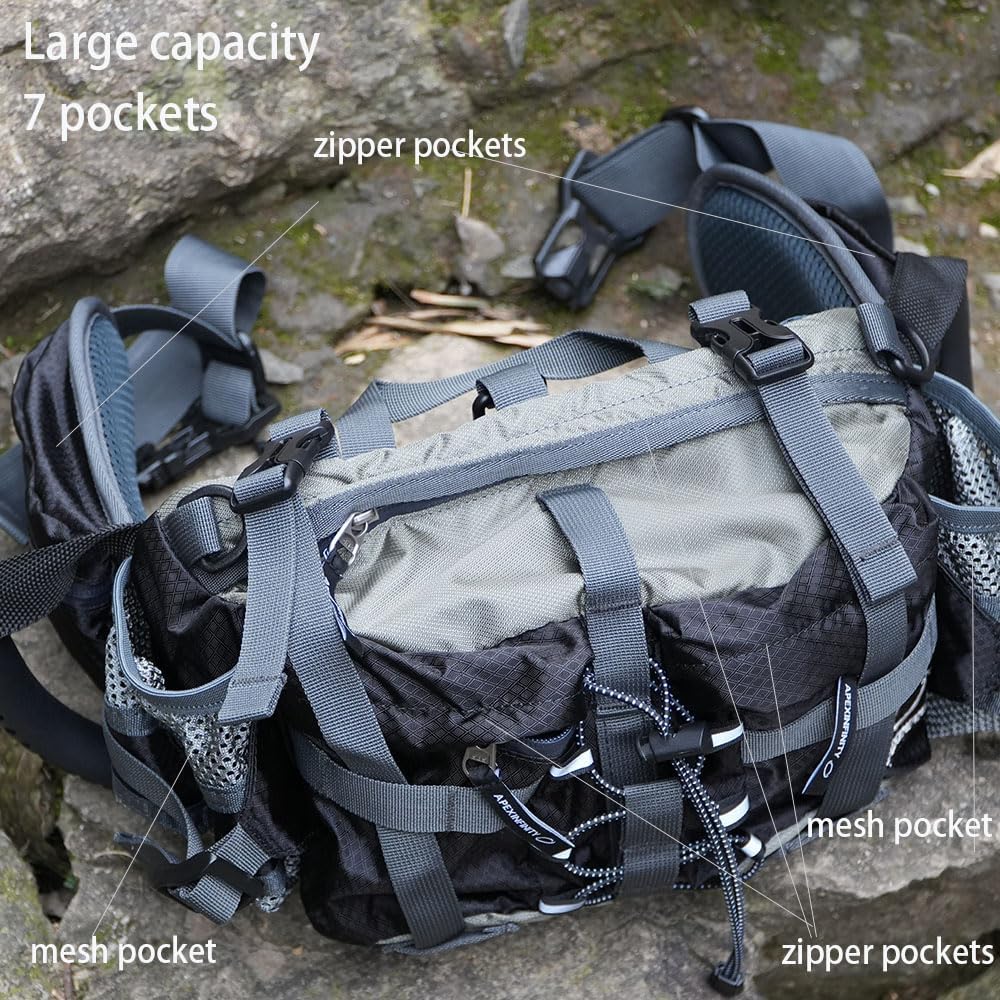 Motorcycle Waist Bag Tactical Waist Pack with Safety Handle, Military Hip Belt Bag, Outdoor Hiking Hip Bum Bag with Multi-Pockets Large Capacity for Traveling Casual Cycling Running Hiking, Black