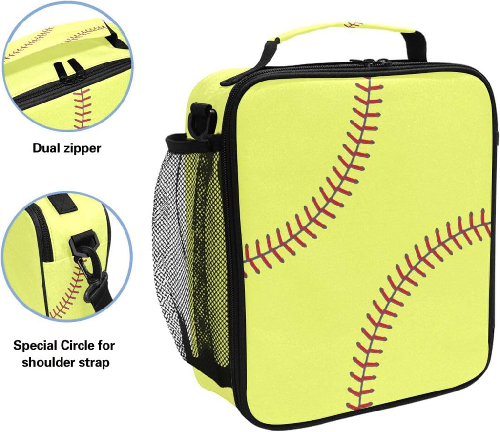 Softball Texture Lunch Box Insulated Lunch Bag Cooler Tote Bag