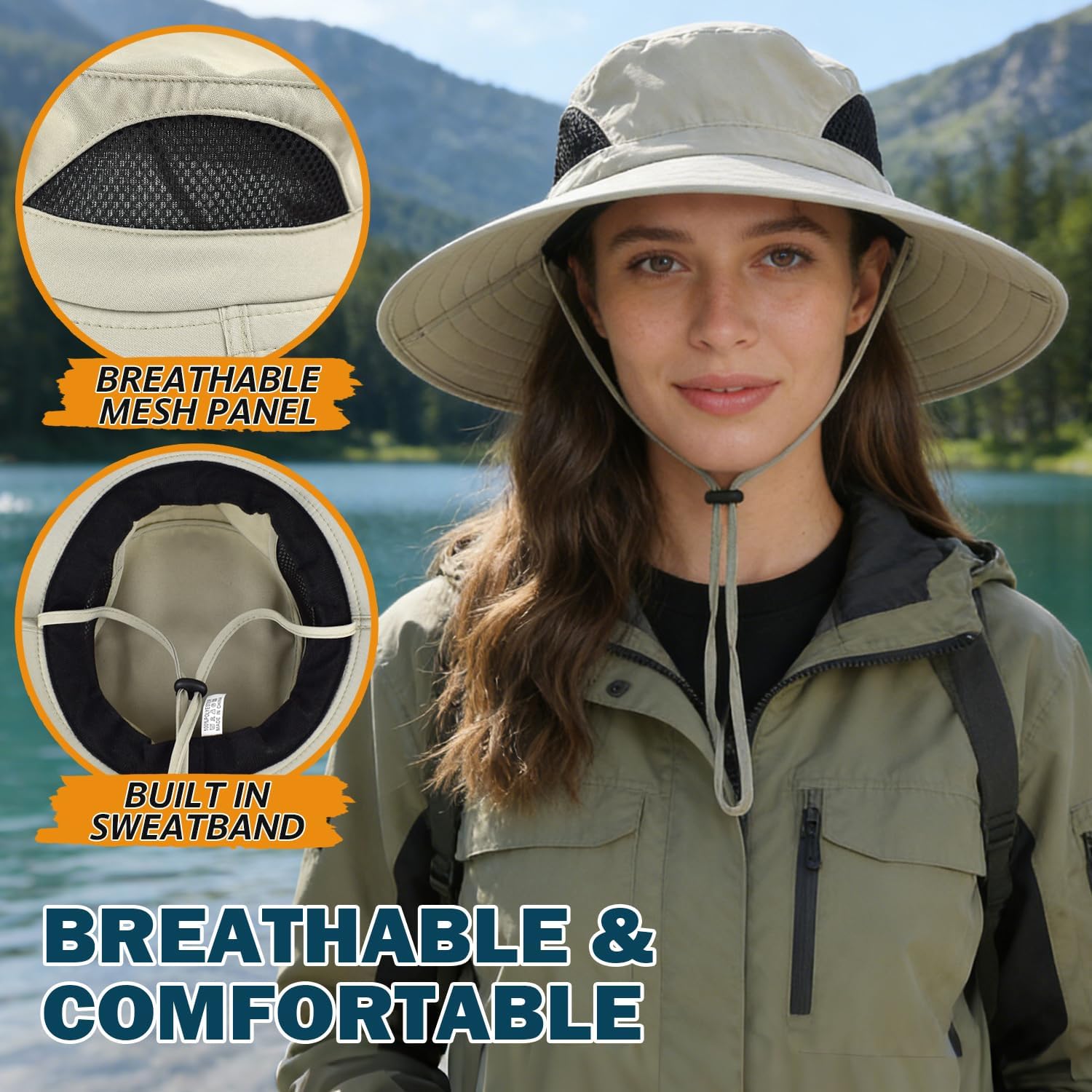 Wide Brim Sun Bucket Hat, Waterproof Boonie Hat for Men & Women