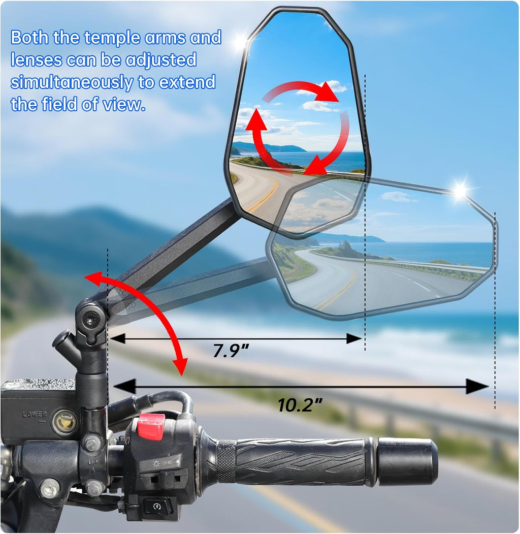 SHEJISI Motorcycle Mirrors for Handlebars, ATV Mirrors Featuring a Phone Mount Interface, Anti-impact/explosion/glare,HD,Compatible with Motorcycle (Suzuki,Yamaha,Honda,Kawasaki),Mopeds,Electric Bike