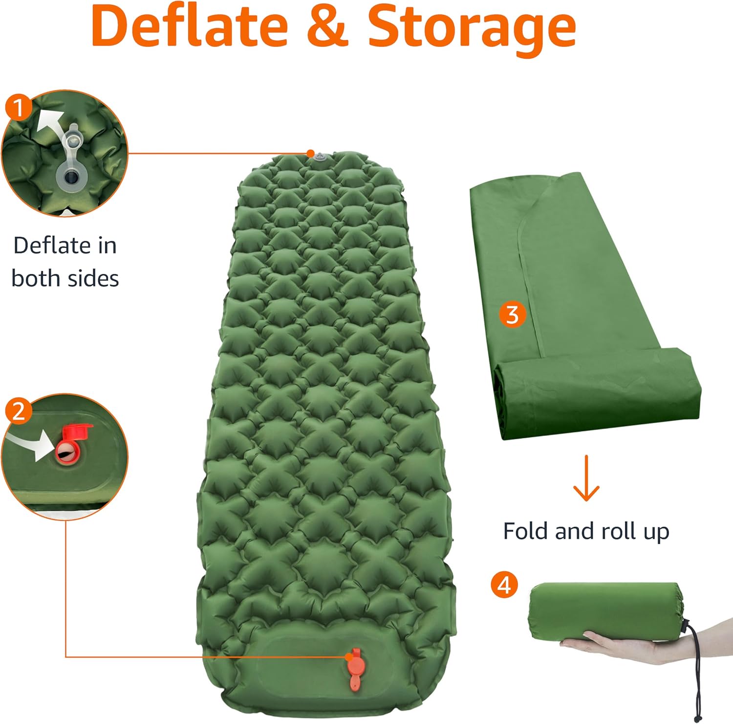 Amazon Basics Camping Sleeping Pad with Quick-Inflate Built-in Foot Pump, Water Resistant, Ultralight, Portable for Hiking and Backpacking, Olive Green