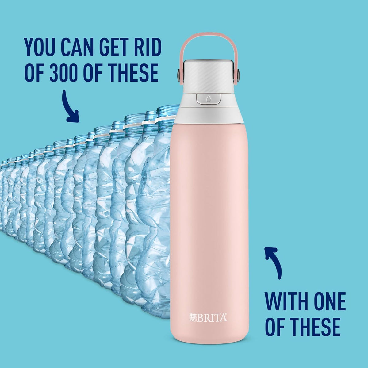 Brita Stainless Steel Premium Filtering Water Bottle, BPA-Free, Reusable, Insulated, Replaces 300 Plastic Water Bottles, Filter Lasts 2 Months or 40 Gallons, Includes 1 Filter, Rose - 20 oz