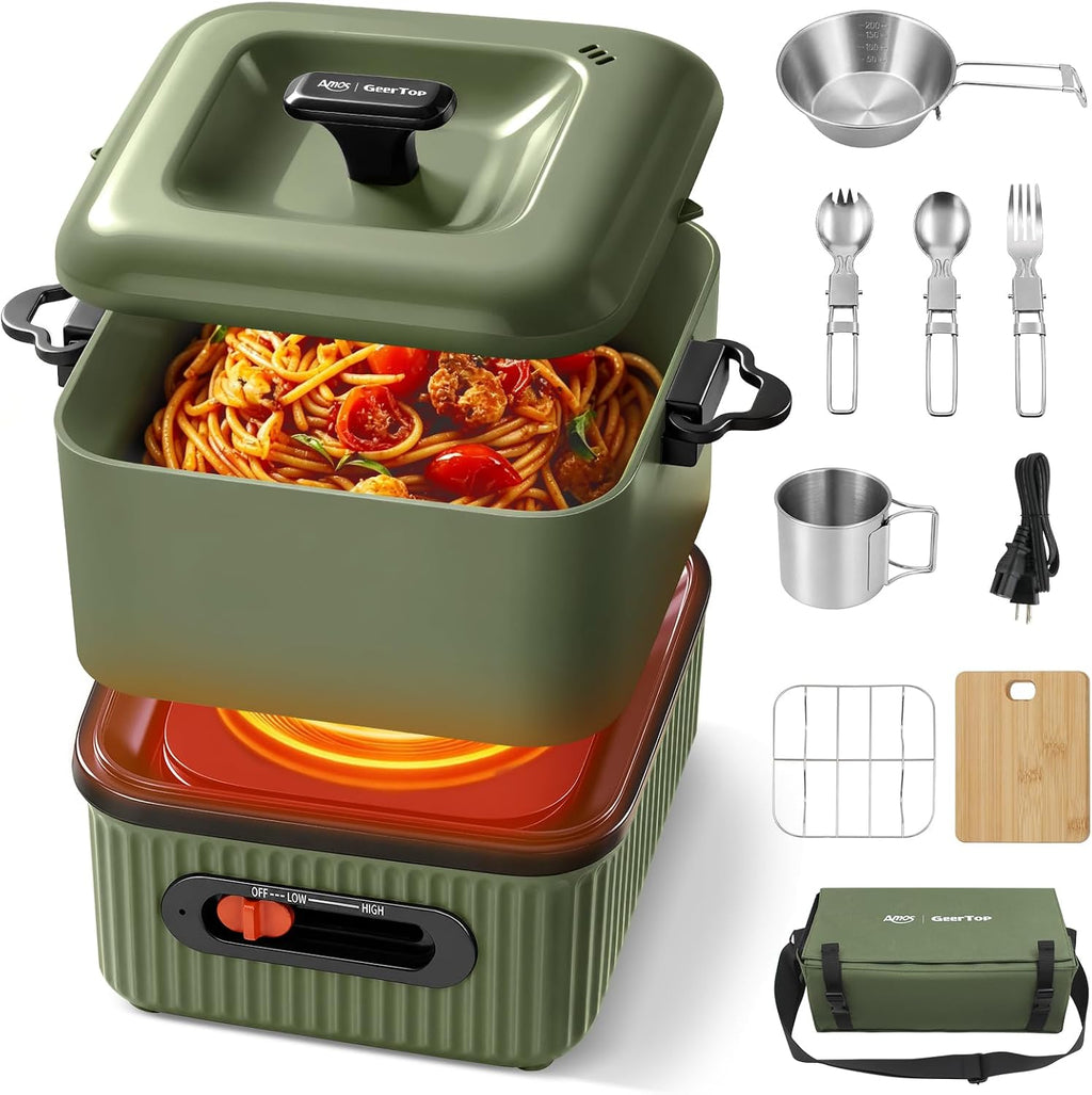 GEERTOP AMOS Electric Hot Pot, Portable 1.3L Multi-Cooker with Cookware Set
