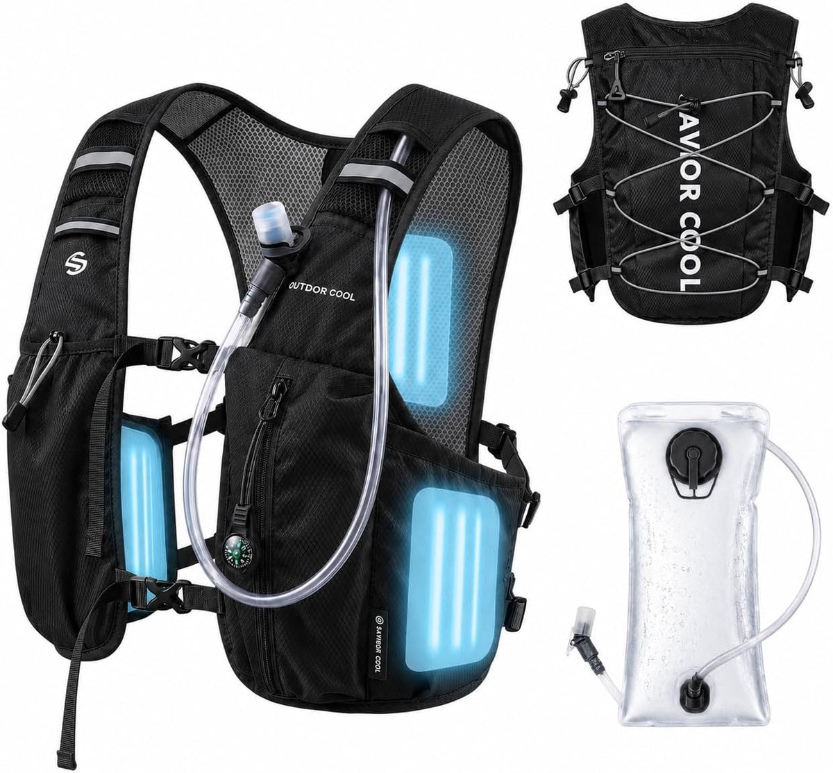 Cooling Hydration Backpack with 3 Removable Ice Packs, 2L BPA-Free Water Bladder, Adjustable Lightweight Outdoor Vest for Running, Trail Running, Hiking, Cycling, and Marathon Training