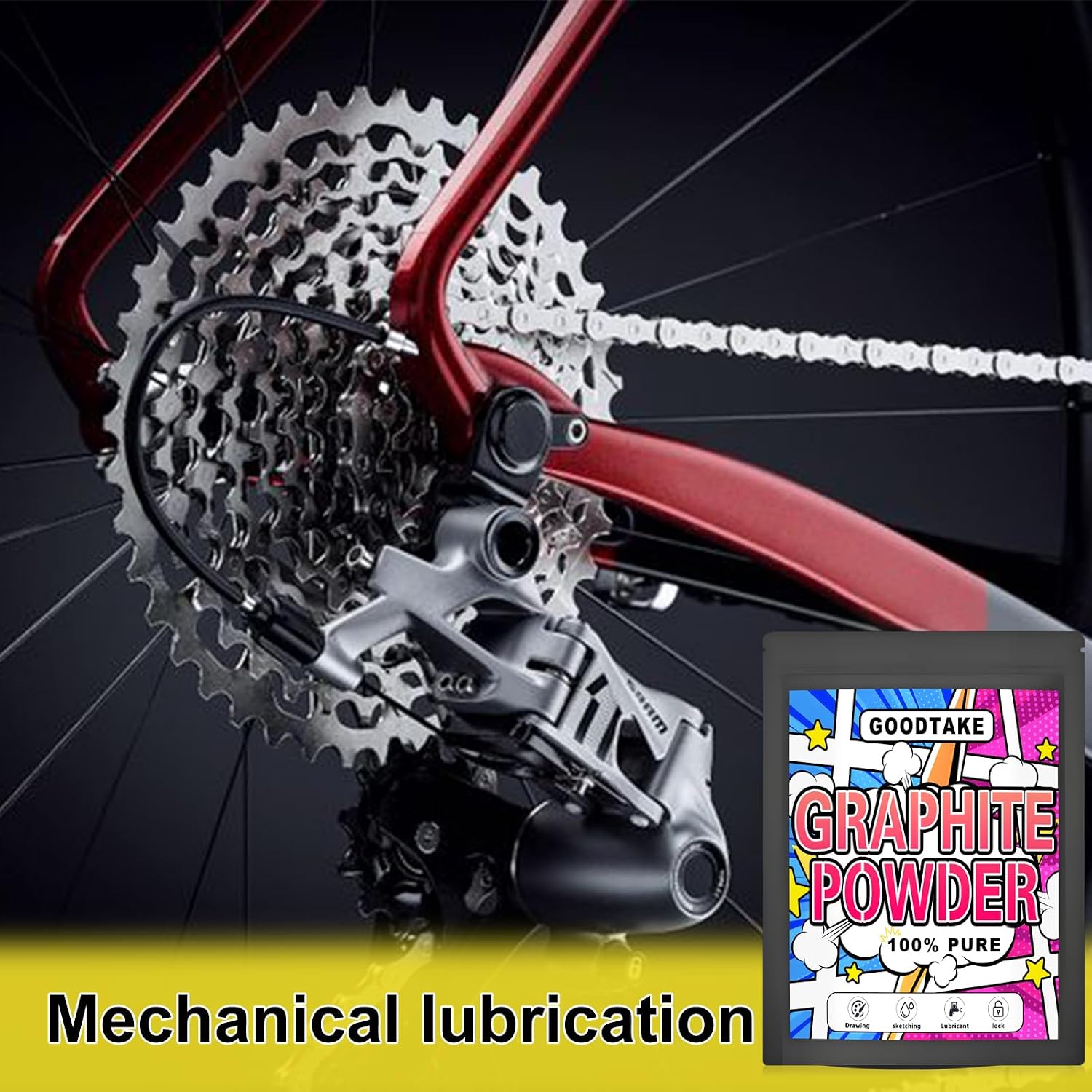 GOODTAKE 2000 Mesh Graphite Powder - 6.5 Micron - Super Ultra Fine Dry Graphite Lubricant for Locks, Bike Chains & Machinery (2 Pounds)