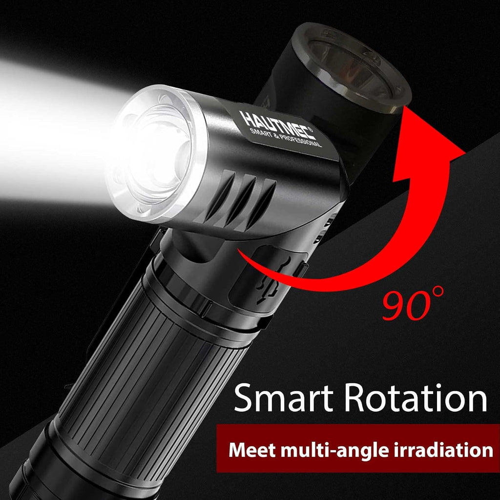 HAUTMEC Rechargeable LED Flashlights 500 High Lumens Super Bright Magnetic Flashlight Waterproof Mini Flashlight 3 Modes Handheld Small Swivel Flashlights Powerful for Camping, Outdoor, Hiking