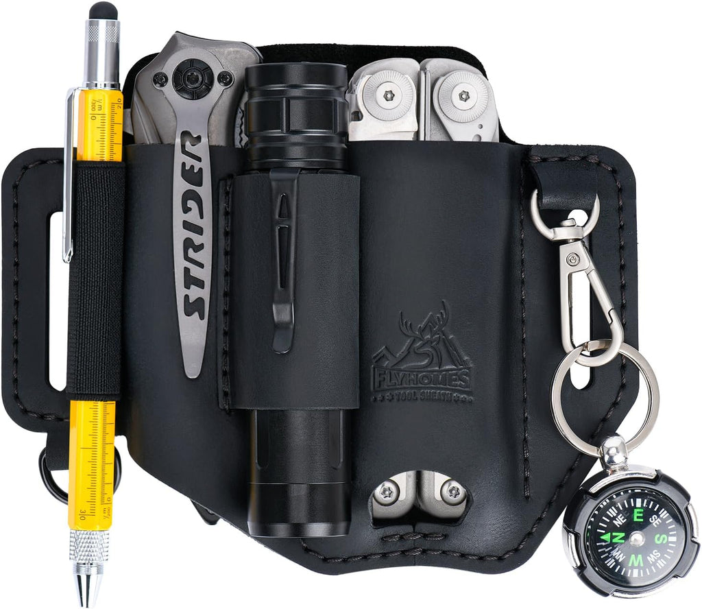 FLYHOMES Leather Multitool Sheath, Fits 4"&4.5" Multi Tool, EDC Belt Pouch