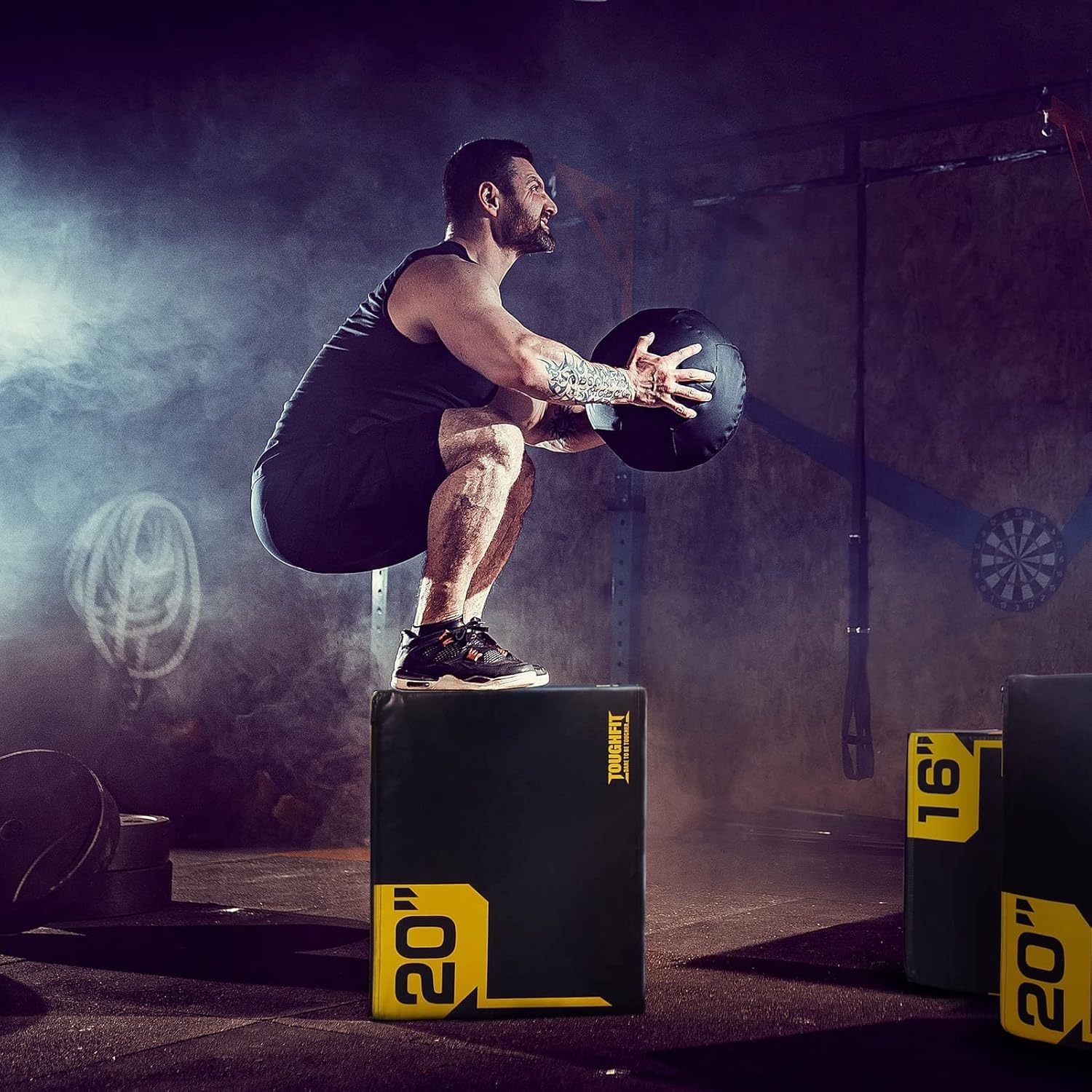 ToughFit Plyo Box - 3 in 1 Foam Plyometric Box - Jump Box for MMA, Crossfit - Adjustment Height Plyometric Jump Box for Home Gym - PVC Cover Platform & High-Density Workout Box