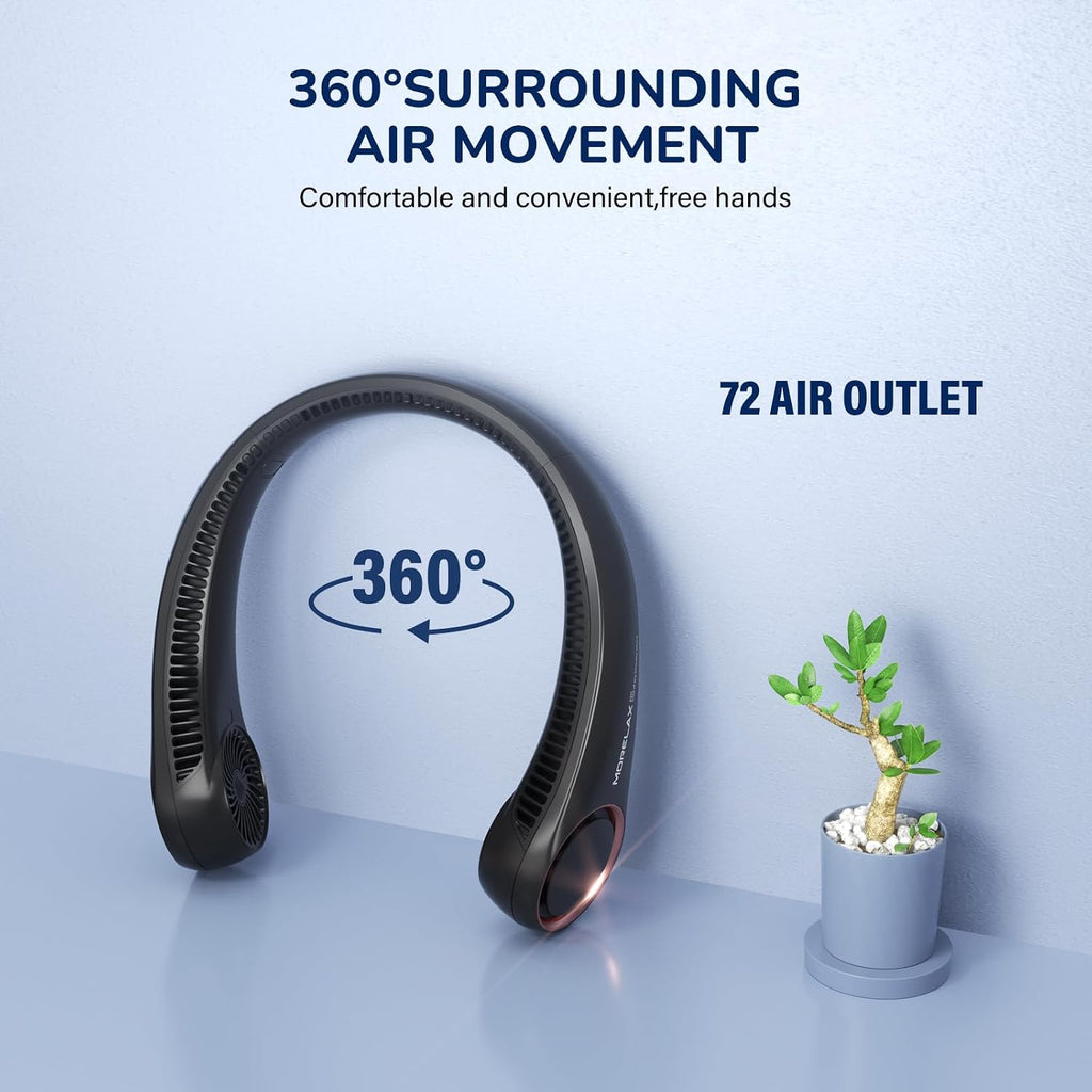 Portable Neck Fan Rechargeable, Personal Neck Cooling Fan, Hands Free Bladeless Fan, Ultra Quiet, 3 Speeds Adjustable Strong Wind, 4000 mAh Battery Operated, Gifts for Men Women Mom Dad(Black), Small