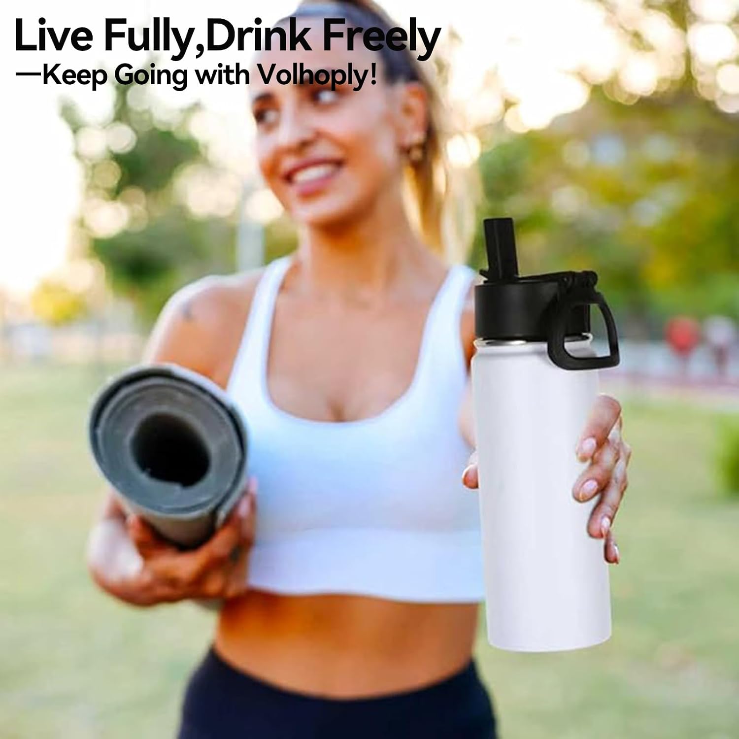 Volhoply 16 OZ Kids Water Bottle Bulk 4 Pack,Insulated Sports Bottles with Straw Lid,Stainless Steel Bottle with Handle Keep Cold & Hot,Double Wall Vacuum Tumbler Cups for School(White, 4)