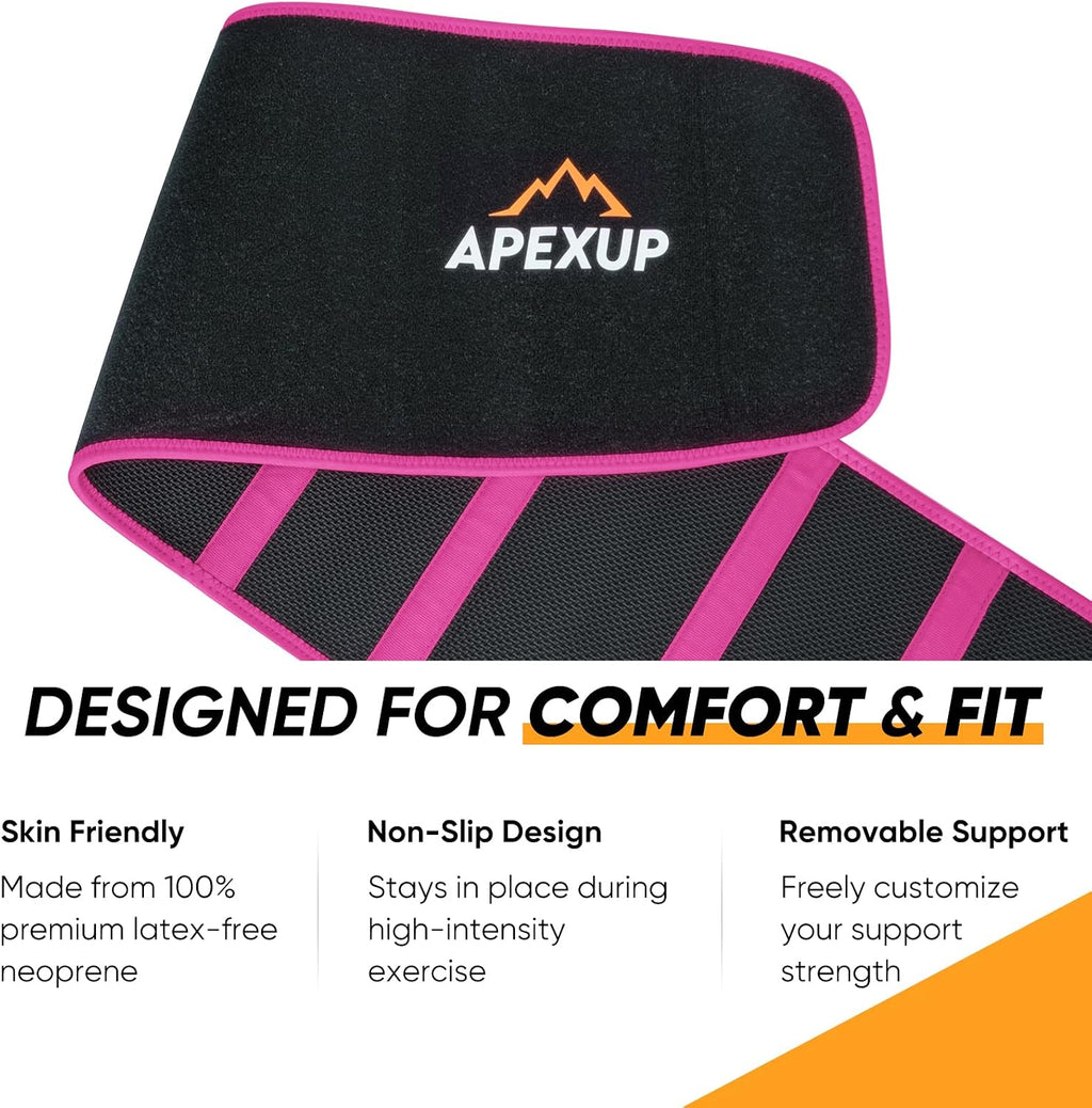 APEXUP Waist Trainer for Women Lower Belly Fat, Men Sweat Band, Stomach Wrap, Waist Trimmer with Removable Lumbar Support
