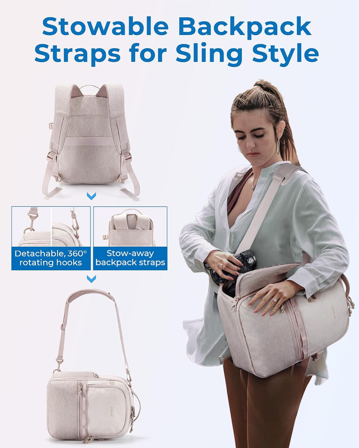 BAGSMART 2 in 1 Small Camera Backpack for DSLR, Fits 12.9" iPad, Camel