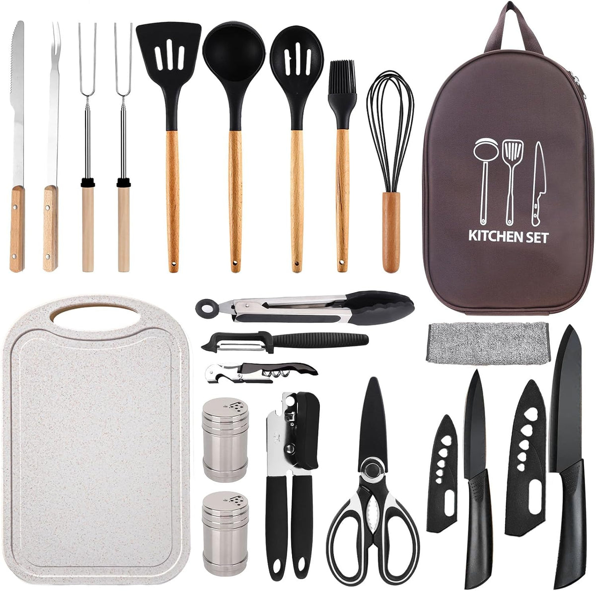 Silicone Camping Cooking Set Car Camping Essentials Cooking Kitchen Set, RV Camping Cookware Must Haves Gifts Camping Cooking Essentials, Camp Cooking Set for Travel Hiking Picnic
