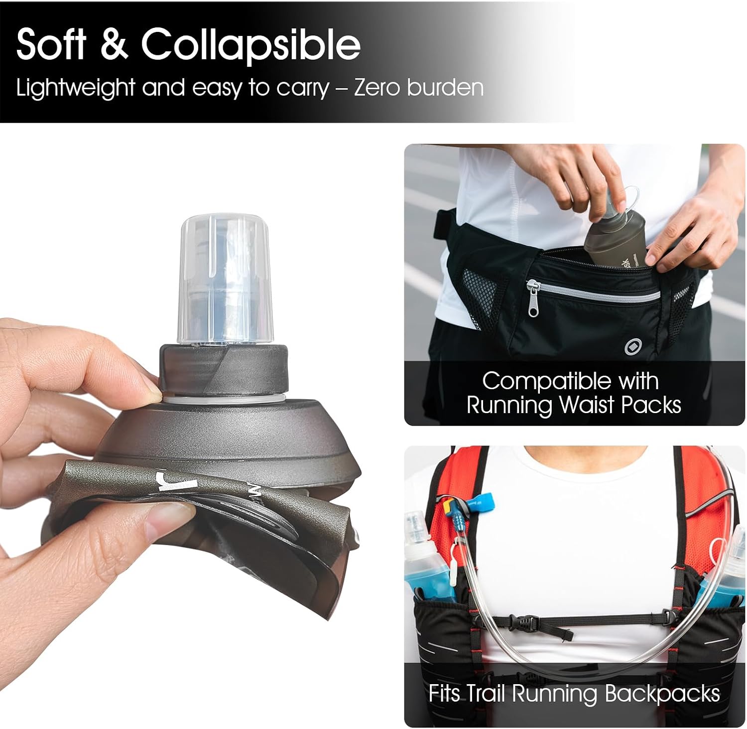 GUYI GYGYL Soft Flask Collapsible Water Bottle for Sports, 500ml Grey 2pcs