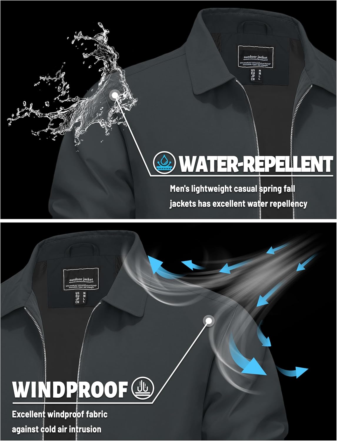 TACVASEN Men's Lightweight Jacket Fall Water-repellent Windbreaker Jackets