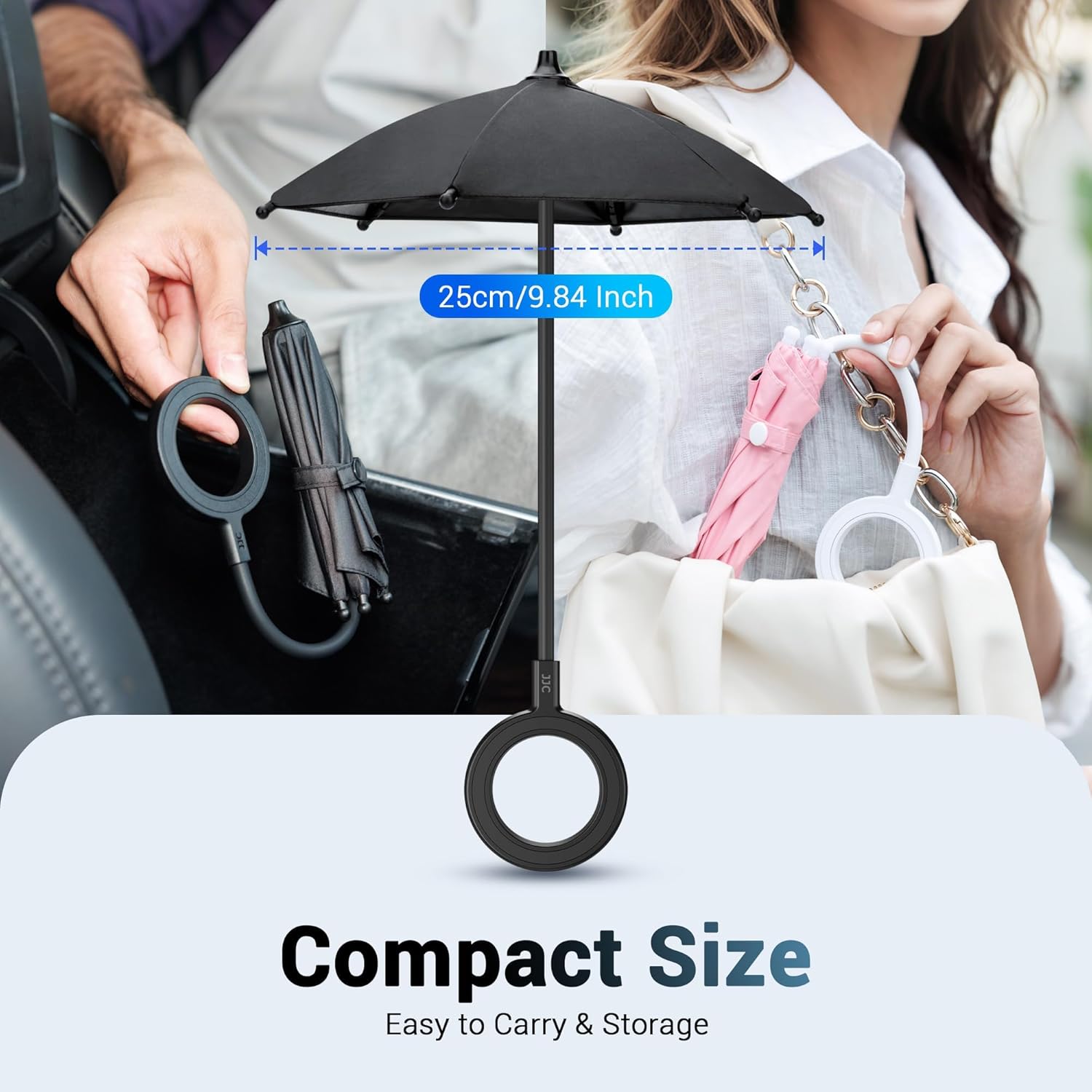 Kiorafoto Dual Magnetic Phone Umbrella for Sun,Cellphone Sunshade Shield Compatible with Magsafe Phone-Grip/Magsafe Car Phone-Holder,UPF45+ Phone Umbrella for iPhone 17 16 15 Pro Max Anti-Glare