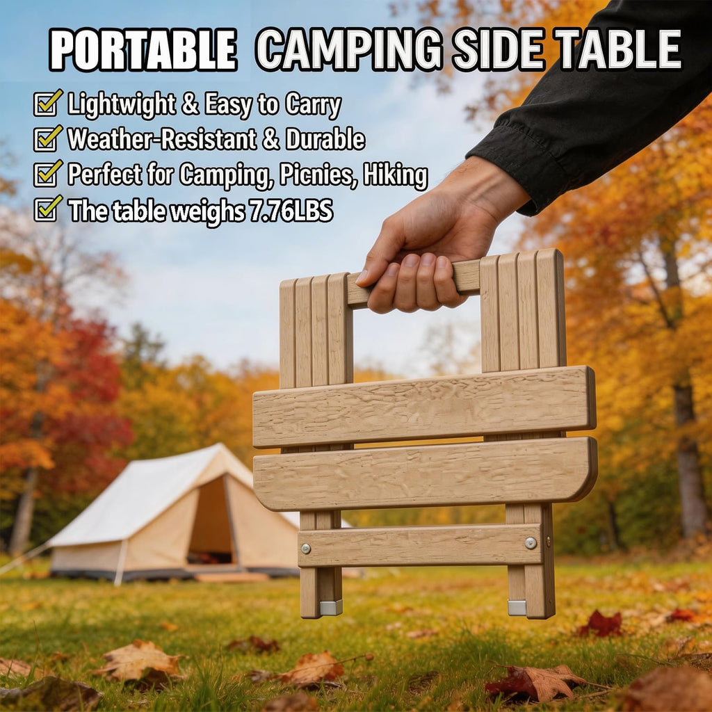 Folding Outdoor Side Table,Small HDPE Patio Table,All-Weather Compact Portable End Table for Patio,Porch,Pool,Brown,11.8" D x 15.7" W x 15.7" H