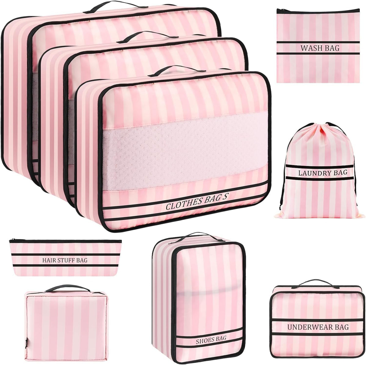 9 Set Packing Cubes Luggage Packing Organizers for Travel Accessories Space Saving Travel Bags for Carry On, Lightweight Mesh Zipper, Clothes, Shoes, Laundry and Shoe Bag, Suitcases (BLACK)