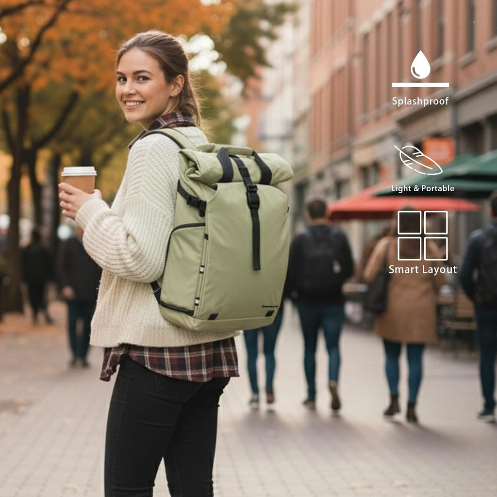 Besnfoto Camera Backpack, Expandable Roll Top Waterproof Photography Bag with Modular Dividers, Professional Camera Case for DSLR SLR Mirrorless Drones, Fits Up to 15.6 Inch Laptop