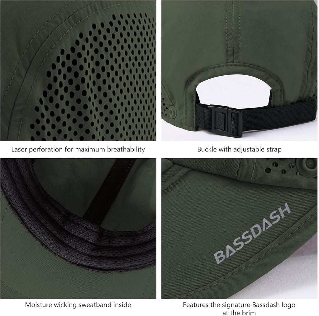 BASSDASH UPF 50+ Fishing Hat, Baseball Cap with Removable Neck Flap