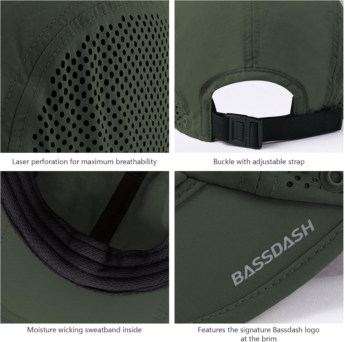 BASSDASH UPF 50+ Fishing Hat, Baseball Cap with Removable Neck Flap