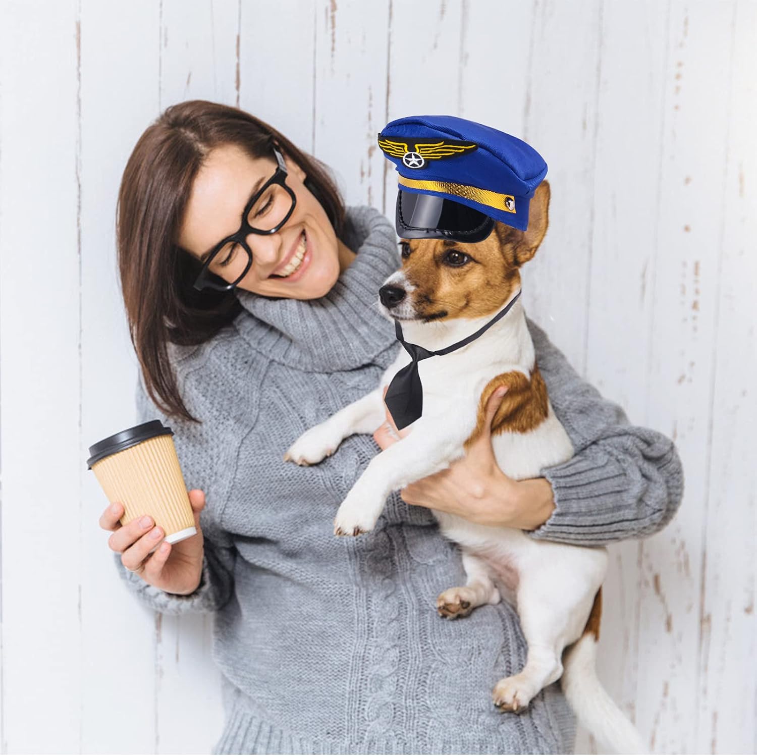 Yewong 3 Pieces Pet Captain Pilot Costume Accessory Set Dog Cat Pilot Hat Formal Necktie Collar Pilot Costume Accessories for Pet Pilot Fancy Dress Halloween Party (Set D)