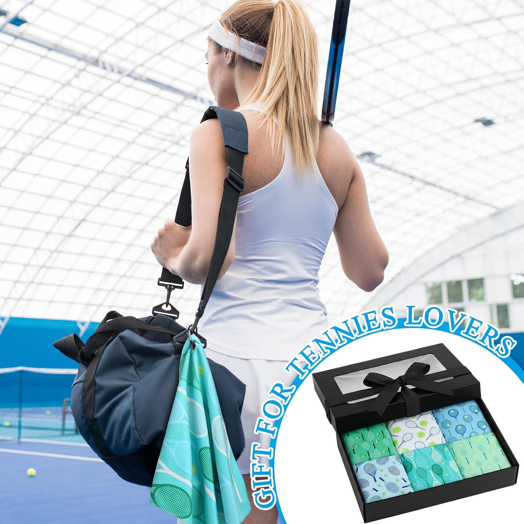 VitalCozy 6 Pcs Tennis Sweat Towel Tennis Gift for Women Cooling Sports Towel with Clip 15 x 17 Inch Absorbent Fast Drying Gym Sport Accessories for Men Team Coach Sport Player Fitness (Fresh)