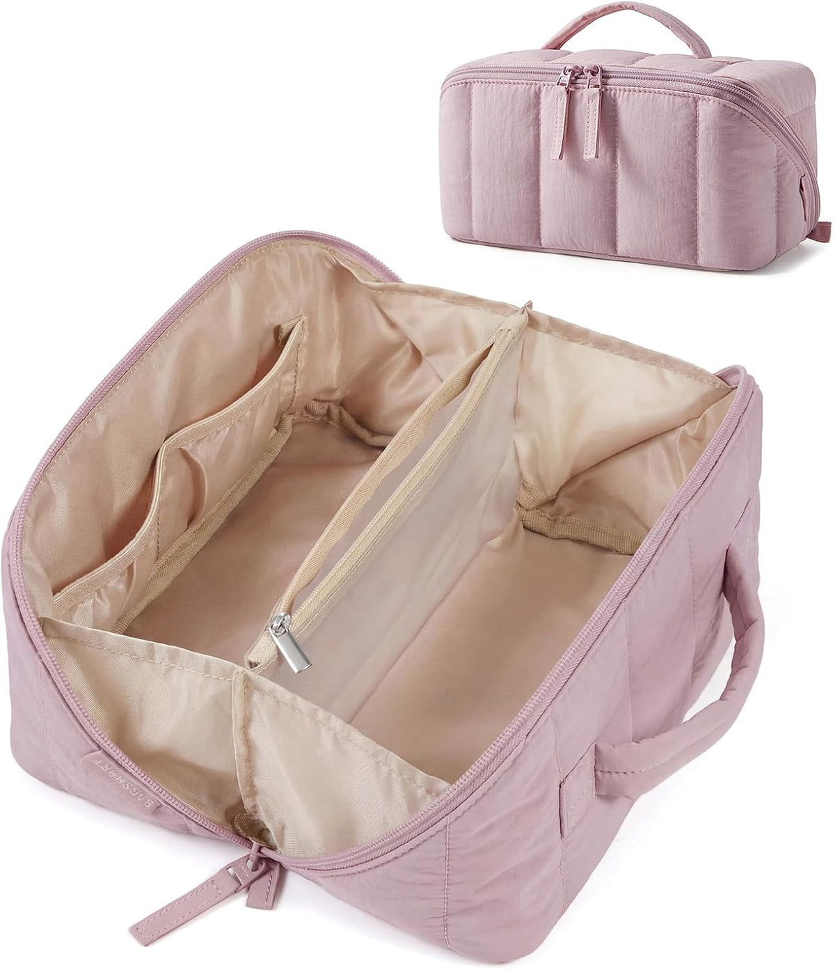 BAGSMART Puffy Travel Makeup Bag Toiletry Bag for Women, Pink