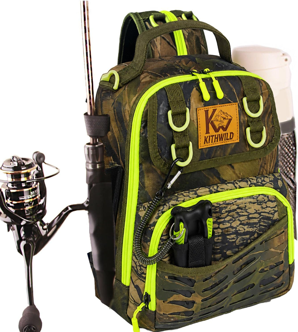 Fishing Sling Tackle Bag, Water-Resistant Lightweight Fishing Backpack with Rod Holder, Adjustable Crossbody Shoulder Bag for Bass Trout Kayak Bank Fishing- Green