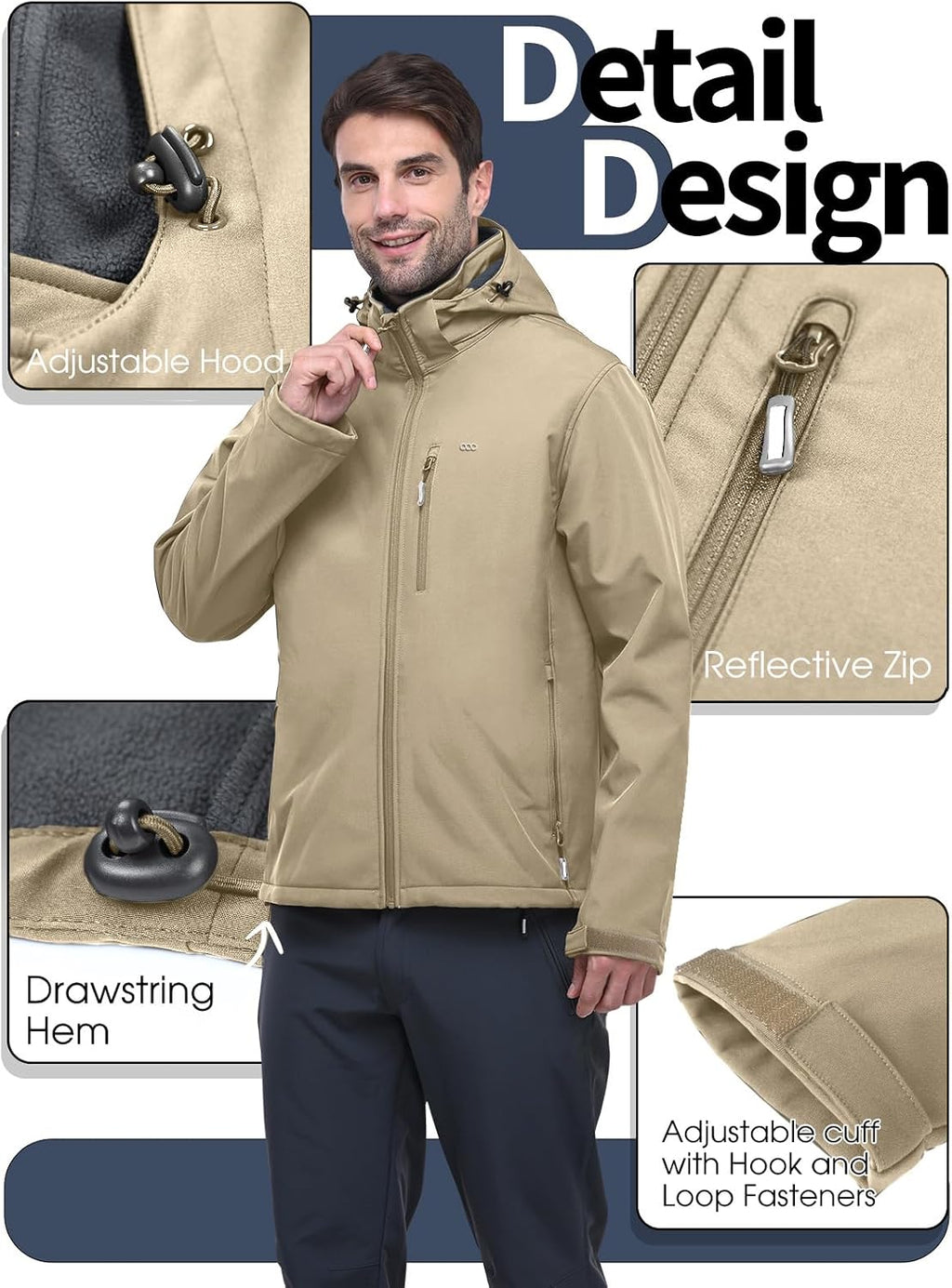 33,000ft Men's Hooded Softshell Jacket Waterproof Fleece Windbreaker Jacket