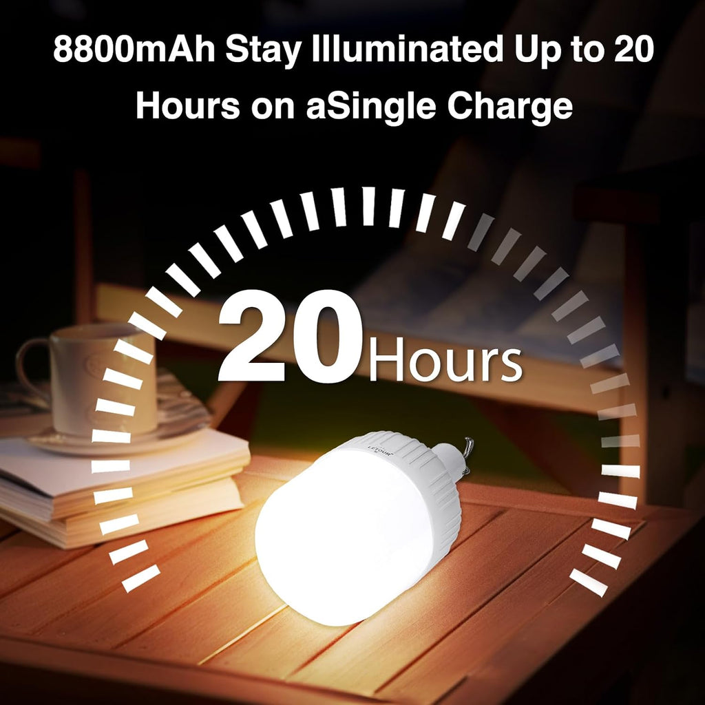Camping Lantern LETOUR Dimmable 8800mAh LED Light Bulb 5 Lighting Modes Rechargeable Hanging Tent Light 5000 Lumen Portable Emergency Lantern Power Failure Emergency Survival Kits Snowstorm
