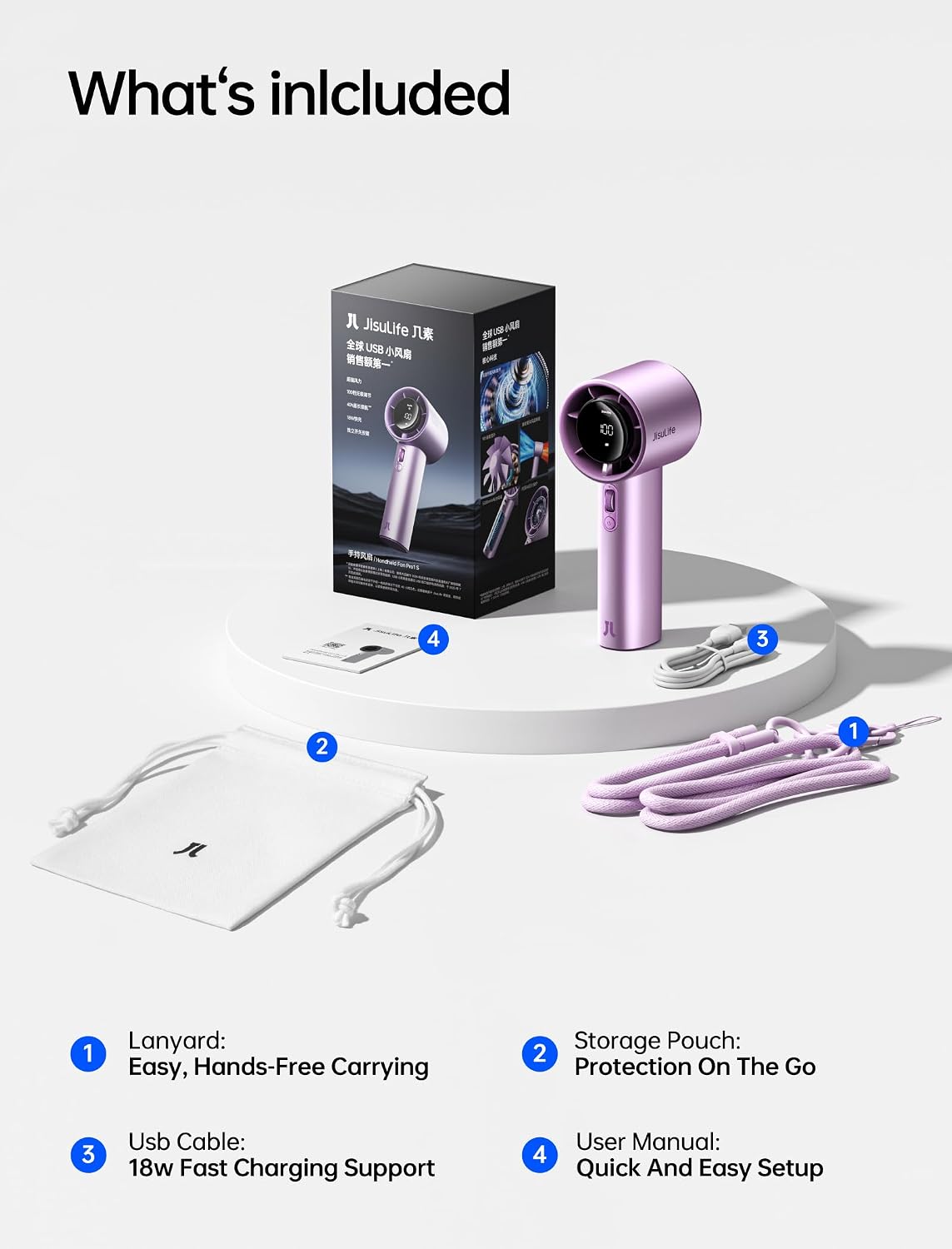 JISULIFE Handheld Fan Pro1S - Next-Gen Airflow: Up to 40H Runtime