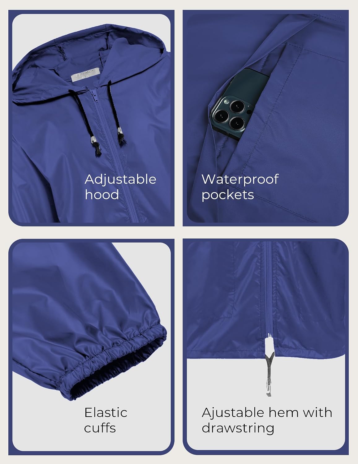 COOFANDY Mens Packable Rain Jacket Lightweight Waterproof Raincoat with Hood Outdoor Rain Gear Travel Hiking Cycling