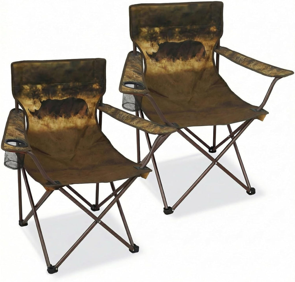 Camping Chairs 2 Pack with Animal Print,Folding Lawn Chair with Cup Holder & Carry Bag for Outdoor,Sports,Beach,Fishing,Sports