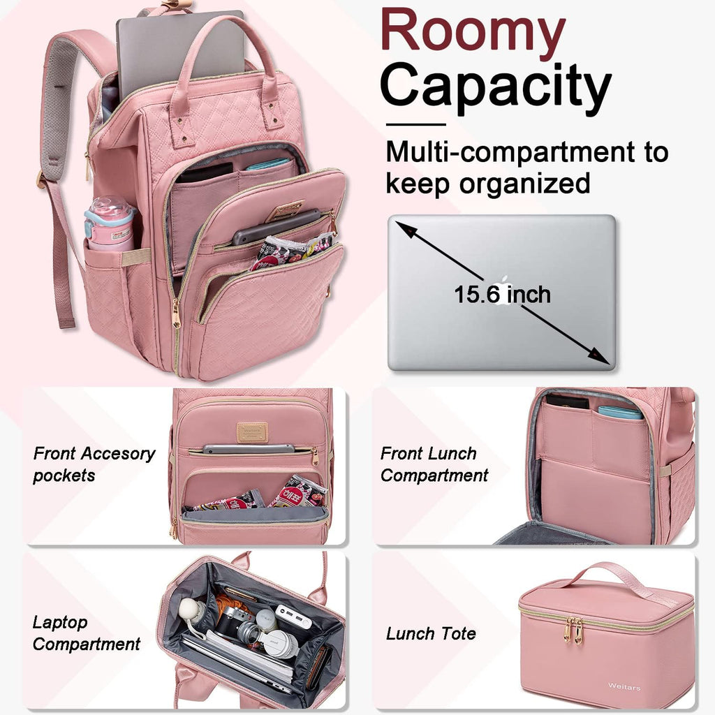 Weitars Lunch Backpack for Women,15.6 Inch Laptop Backpacks with Lunch Box