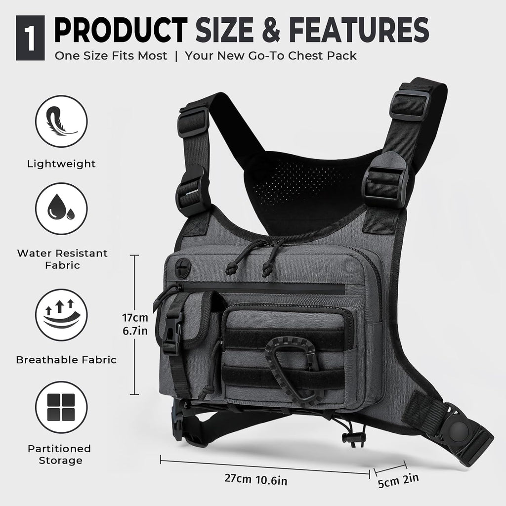 Muserise Outdoor Chest Bag For Men and Women, Tactical Vest For Running, Cycling, EDC Chest Pack Rig For Sports and Workouts