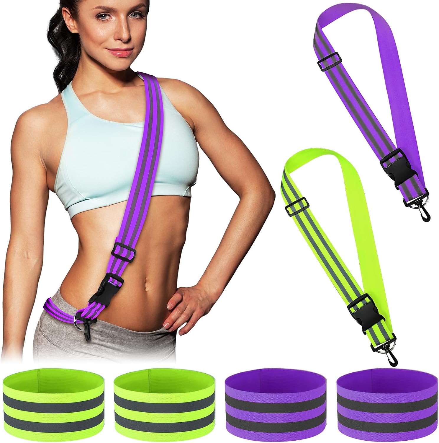 Saintrygo 6 Pcs Reflective Sash for Walking at Night Reflective Strap Arm Band High Visibility Belt Safety Ankle Strap for Visibility Vest Clothing Running Gear
