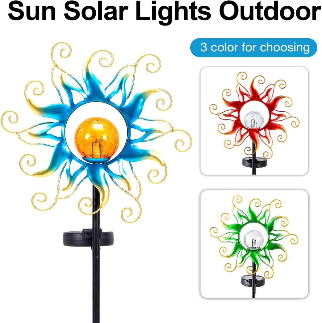 Solar Lights Outdoor Garden Decor, Blue Metal Sun Crackle Glass Globe Stake Waterproof 30LED Decorations Unique Gifts for Women,Mom,Outside, Patio,Lawn,Yard,Pathway
