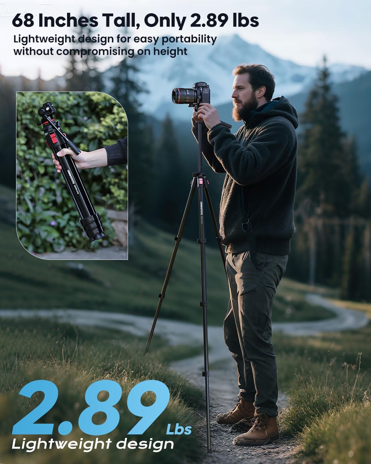 CAMBOFOTO 68" Heavy Duty Tripod, Video Tripod with Fluid Head