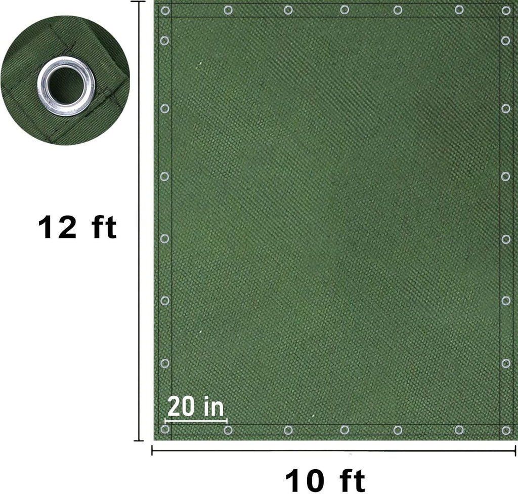 FoundGo Canvas Tarp 10x12ft Heavy Duty Waterresistant Tarps with Grommets, UV Resistant, 22 Mil Tarpaulin,14 oz Durable Cloth Covers for Car, Roof, Boat, Camp, Canopy, Woodpile with Ropes-Green